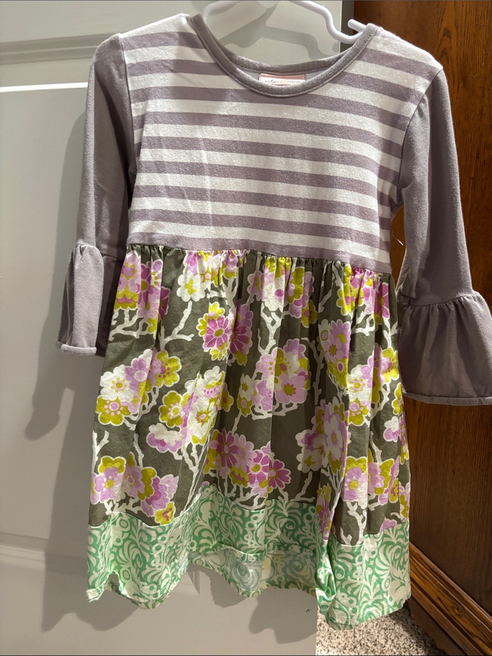 Girls' Lavender Stripe & Floral Dress